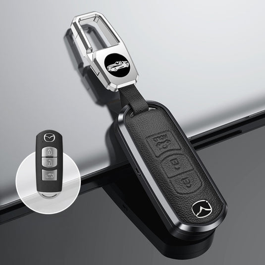 Mazda Aluminum Alloy Genuine Leather Car Key Fob Cover Case For MX-5, CX-5, CX-7, CX-9, Mazda 6 - Polar Tech Australia