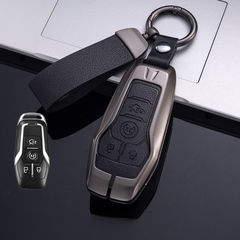 Load image into Gallery viewer, Ford Zinc Alloy Leather Folding Car Key Fob Case Cover For Ranger, Mustang, Everest, Escape, Puma, Transit, Focus, Fiesta, Ranger Raptor, Mondeo
