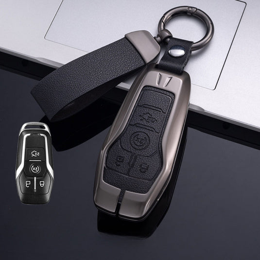 Ford Zinc Alloy Leather Folding Car Key Fob Case Cover For Ranger, Mustang, Everest, Escape, Puma, Transit, Focus, Fiesta, Ranger Raptor, Mondeo