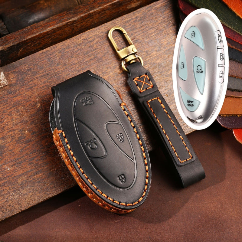 Chargez l&#39;image dans la visionneuse de la galerie, Hyundai Handcrafted Genuine Leather Car Key Fob Protective Case Cover For Ionic 6, Kona EV, Grandeur GN7
