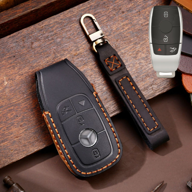 Load image into Gallery viewer, Mercedes Benz Handcrafted Genuine Leather Car Key Fob Protective Cover Case For Benz E-Class - Polar Tech Australia
