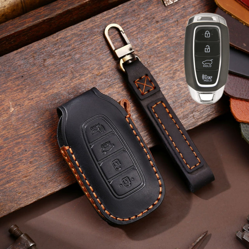 Chargez l&#39;image dans la visionneuse de la galerie, Hyundai Handcrafted Genuine Leather Car Key Fob Protective Case Cover For Santa Fe, Tucson, Palisade, Kona, Santa Fe, Azera

