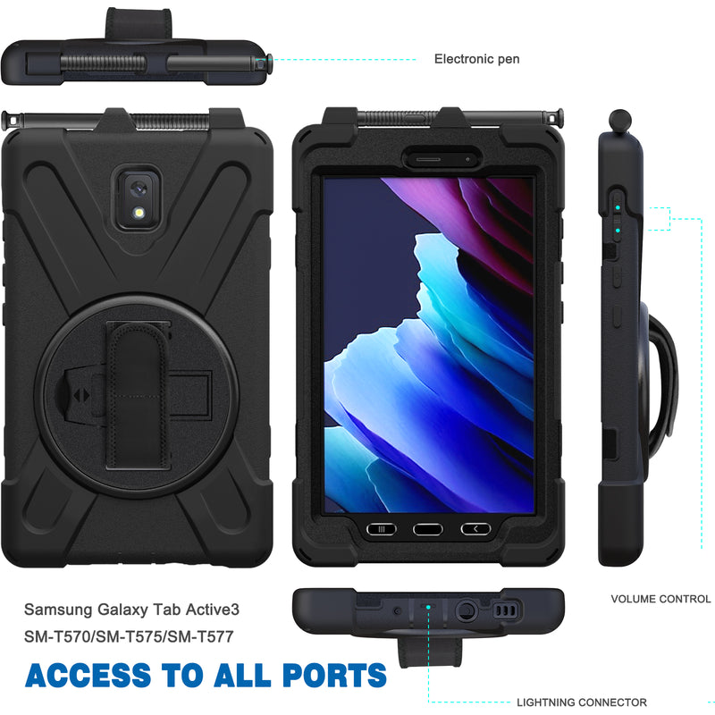 Cargue la imagen en el visor de la galería, Samsung Galaxy Tab Active 3 &amp; 5 8&quot; 2020 Heavy Duty 360 Degree Rotate Stand Hand Strap Case - Polar Tech Australia
