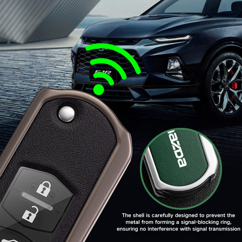 Load image into Gallery viewer, Mazda Zinc Alloy Leather Folding Car Key Fob Case Cover For Mazda 2, 3, 5, 6, CX-5, CX-7, CX-9, RX-8, MX-5
