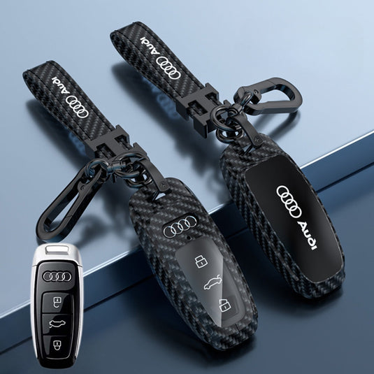 Audi Zinc Alloy + Carbon Fiber Texture Car Key Fob Case Cover For A3, A4, A5, A6, Q2, Q3, Q5, Q7, Q8, e-tron