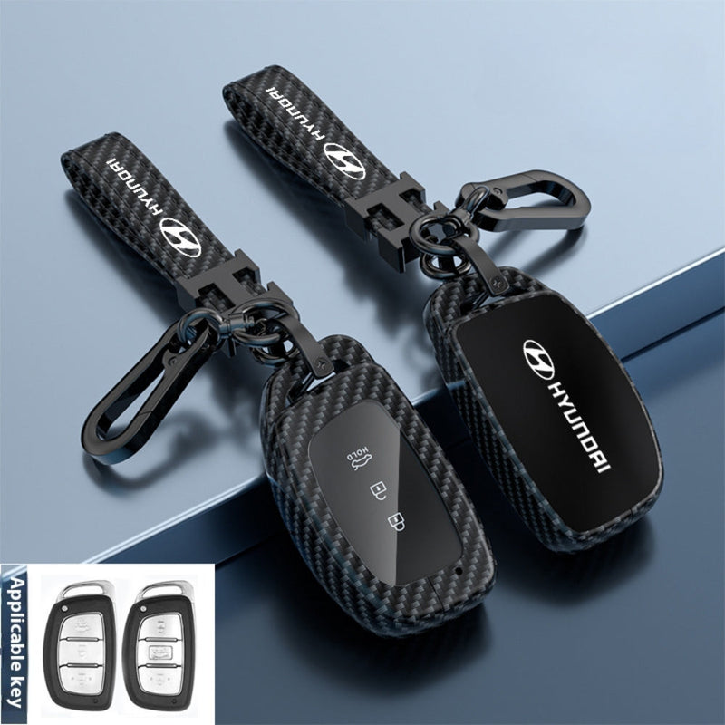Chargez l&#39;image dans la visionneuse de la galerie, Hyundai Zinc Alloy + Carbon Fiber Texture Car Key Fob Case Cover For Palisade, Elantra, Accent, Kona, Santa Fe, Veloster
