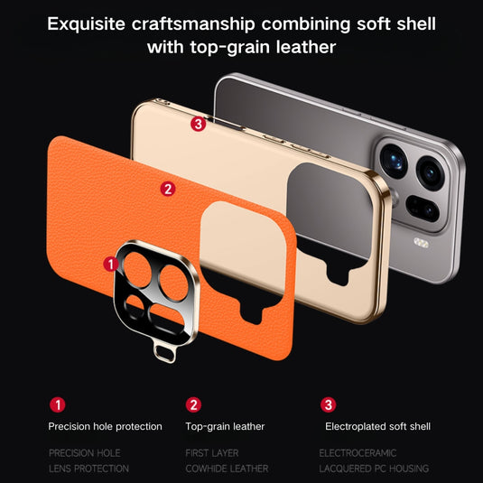 OPPO Find X9 Pro - Electroplated Genuine Leather Pebbled Case