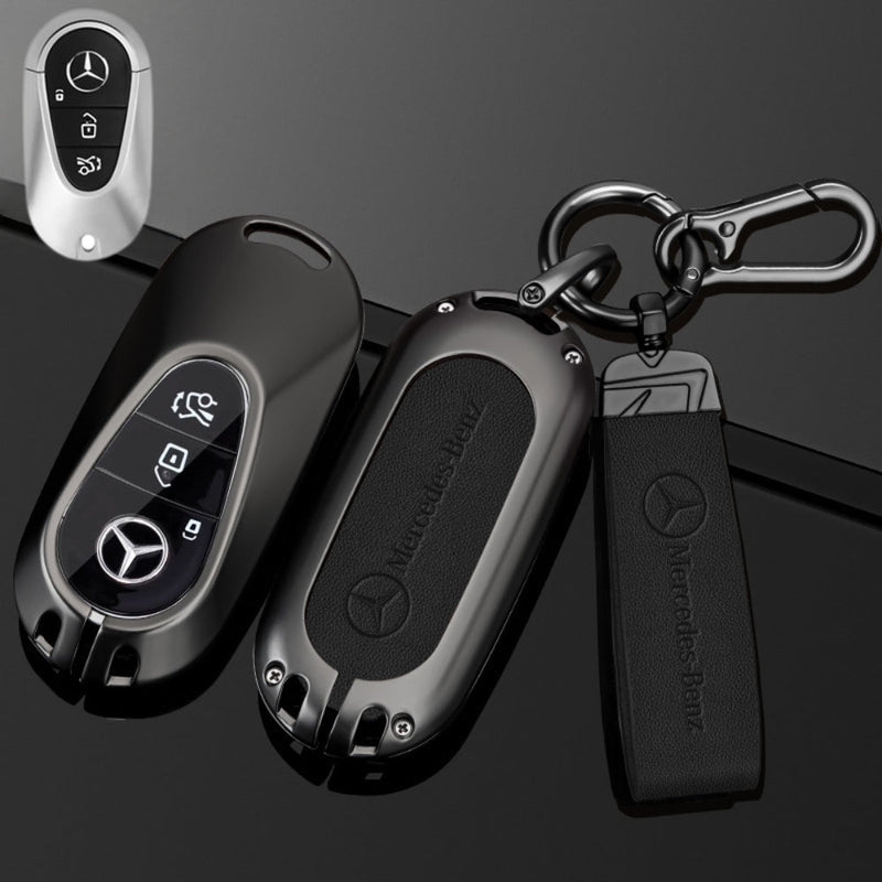 Load image into Gallery viewer, Mercedes Benz Alloy + Leather Protection Car Key Fob Case Cover For Benz A, B, C, E, S, G-Class, GLA, GLB, GLC, GLE, GLS, CLA, CLS, EQC - Polar Tech Australia
