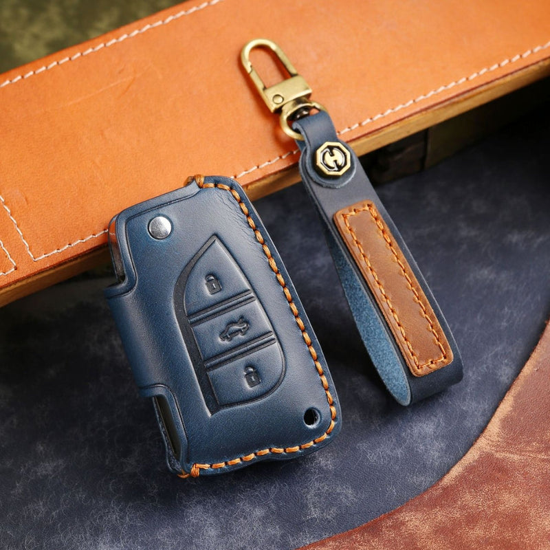 Load image into Gallery viewer, Toyota Handcrafted Genuine Leather Folding Car Key Fob Protective Case Cover For RAV4, Avalon, Avensis, Aygo, Camry, Corolla - Polar Tech Australia
