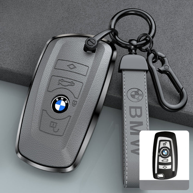 Cargue la imagen en el visor de la galería, BMW Zinc Alloy + Leather Protection Car Key Fob Case Cover For 1, 2, 3, 5, 7 Series, X3, X5, X6
