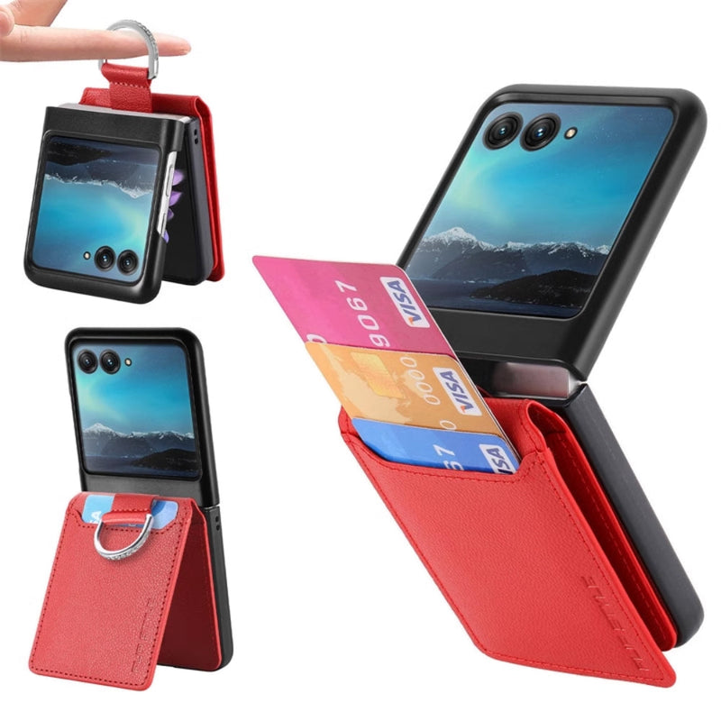 Cargue la imagen en el visor de la galería, [With Card Slot] Motorola Razr 40/Ultra - Litchi Texture Leather Ring Wallet Phone Case - Polar Tech Australia
