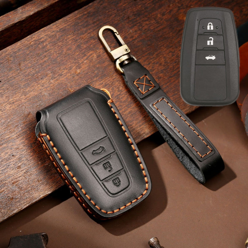 Load image into Gallery viewer, Toyota Handcrafted Genuine Leather Car Key Fob Protective Case Cover For Camry, C-HR, Corolla, RAV4, Avalon, Land Cruiser, Prado, Prius - Polar Tech Australia
