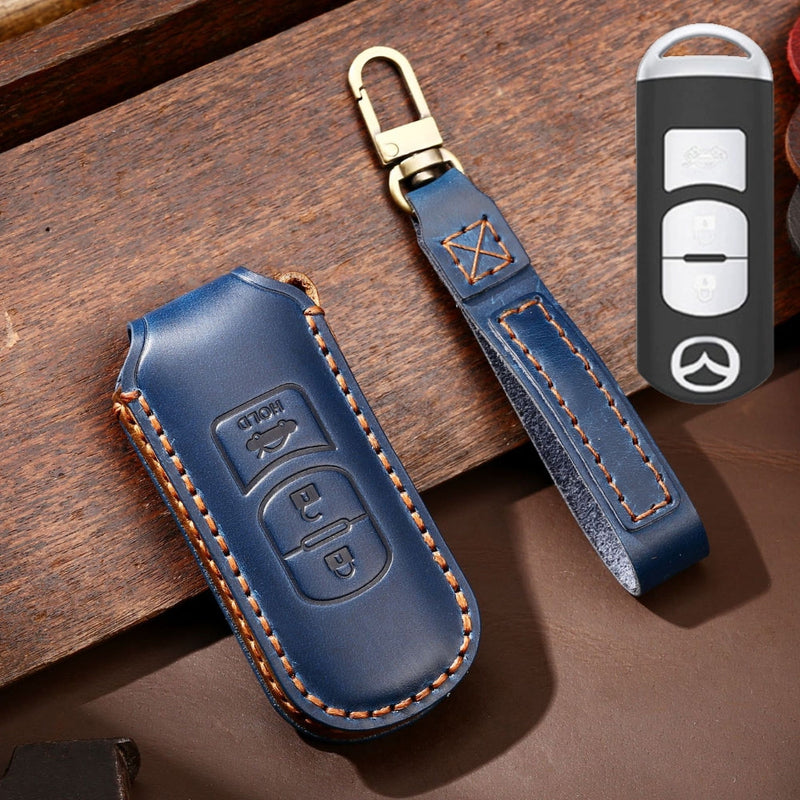 Cargue la imagen en el visor de la galería, Mazda Handcrafted Genuine Leather Folding Car Key Fob Case Cover For CX-5, CX-4, CX-3
