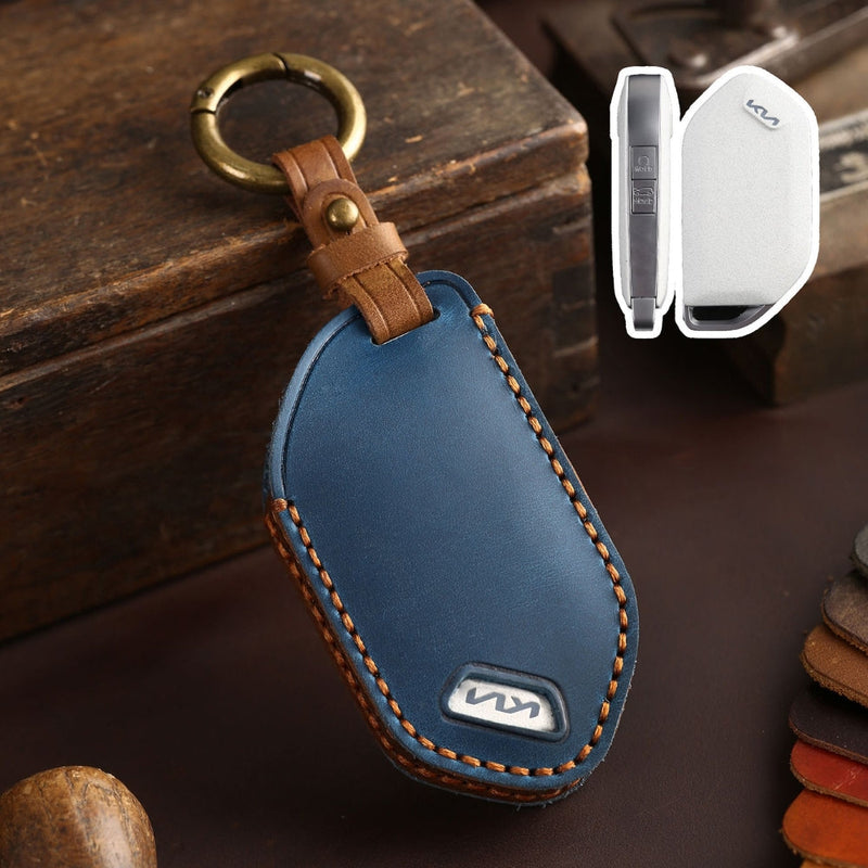 Chargez l&#39;image dans la visionneuse de la galerie, Kia Handcrafted Genuine Leather Car Key Protective Fob Cover Case For Carnival, Ev9, Picanto, Gt Line
