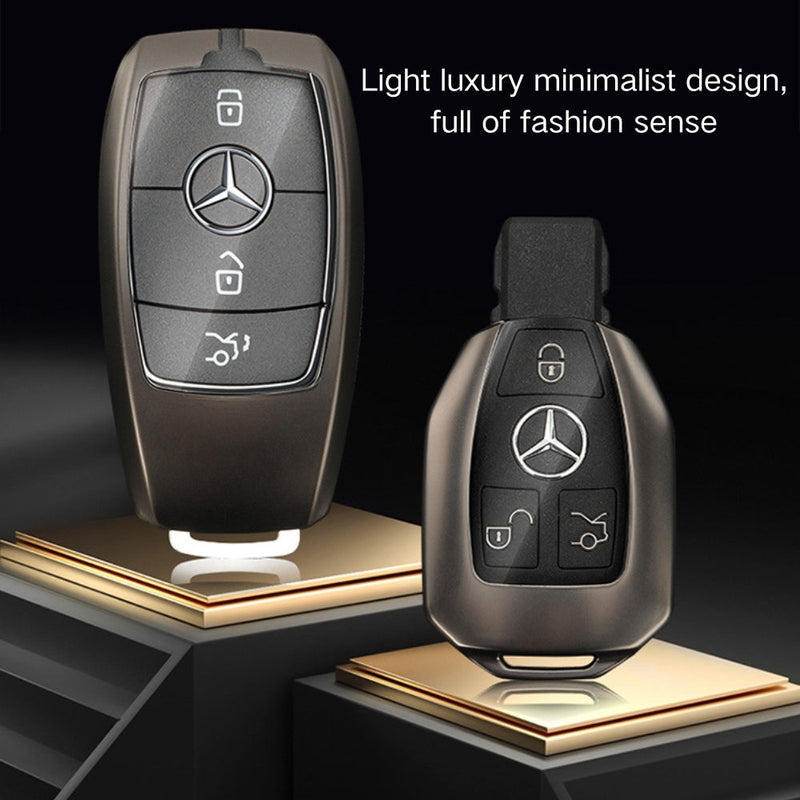 Load image into Gallery viewer, Mercedes Benz Carbon Fiber Metal Protective Car Key Fob Case Cover For Benz A, B, C, E, GLC, GLE
