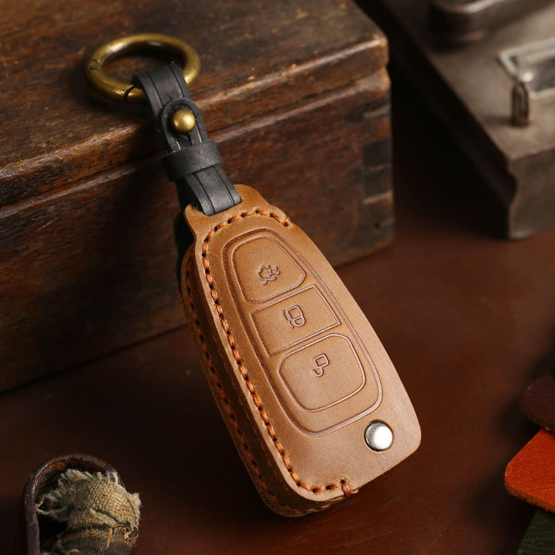 Load image into Gallery viewer, Ford Handcrafted Genuine Leather Car Key Fob Protective Case Cover For Kuga, Edge, Ranger, Mondeo, Focus

