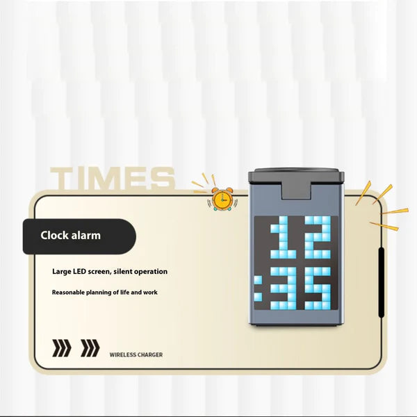 Chargez l&#39;image dans la visionneuse de la galerie, [Built-In Pixel Animation LCD] 6 in 1 Aluminum Stand Alarm Clock QI 15W MagSafe Wireless Charging Bluetooth Speaker Magnet Stand - Polar Tech Australia
