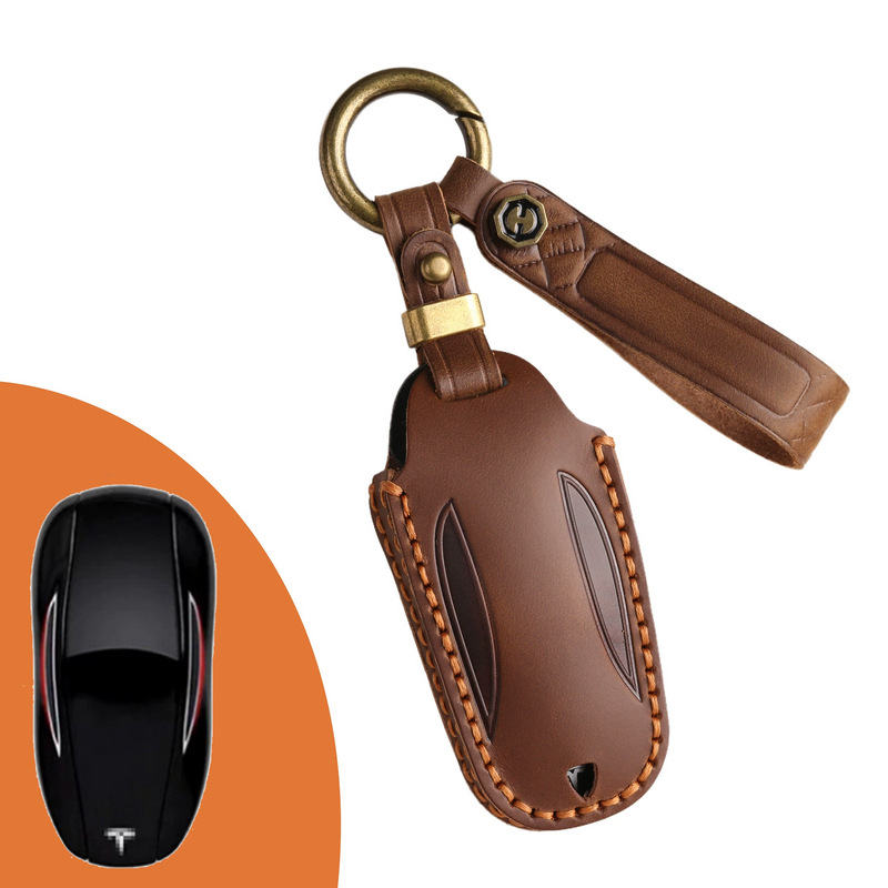 Cargue la imagen en el visor de la galería, Tesla Handcrafted Genuine Leather Car Key Fob Protective Cover Case For Model 3, Y, S, X
