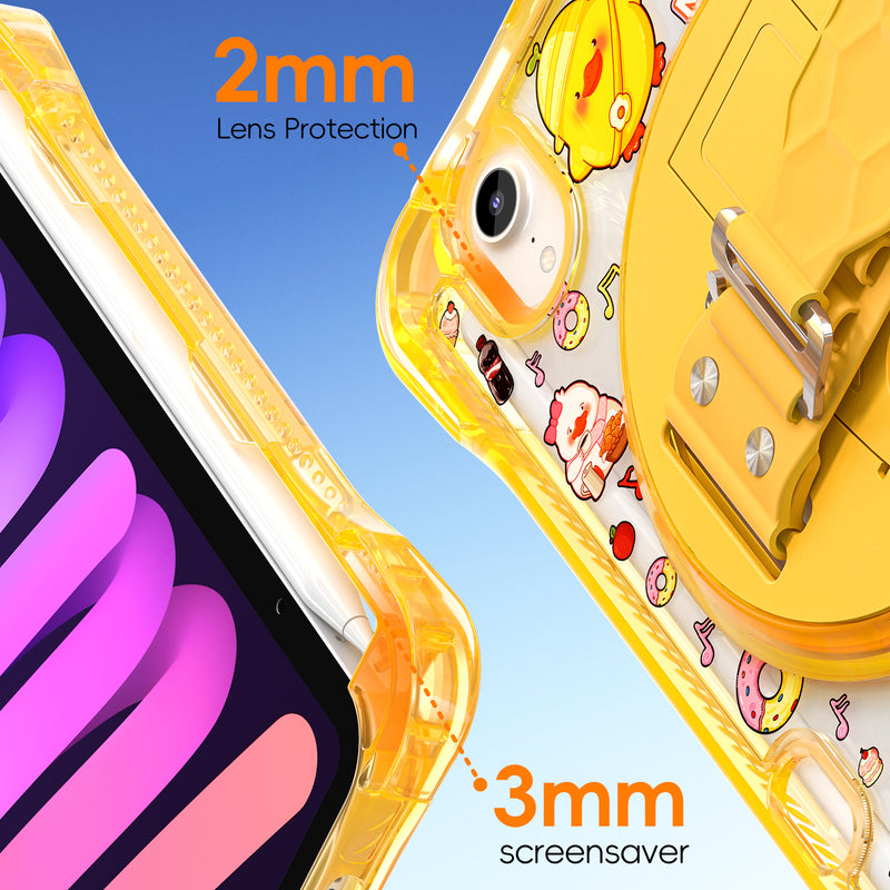 Cargue la imagen en el visor de la galería, [Built-in Pen Slot][With Shoulder Strap] Apple iPad Mini 6/7 8.3&#39;&#39; 6/7th Gen (2021/2024) Cartoon Kids Transparent Anti-Drop Protective Stand Case
