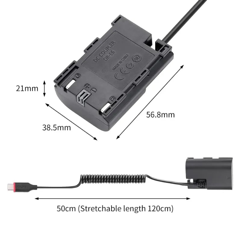 Load image into Gallery viewer, [LP-E6][Type-C] Canon EOS 5D4 80D 5D2 5D3 70D 60D 6D 7D2 7D 5DRS 6D2 R7 - Cameras Spring Cable Dummy Battery - Polar Tech Australia
