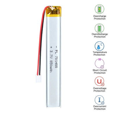 [PH2.0-JST Connector][701488] Universal 850mAh 3.7V Rechargeable Li-Ion Lithium Polymer Battery - Polar Tech Australia