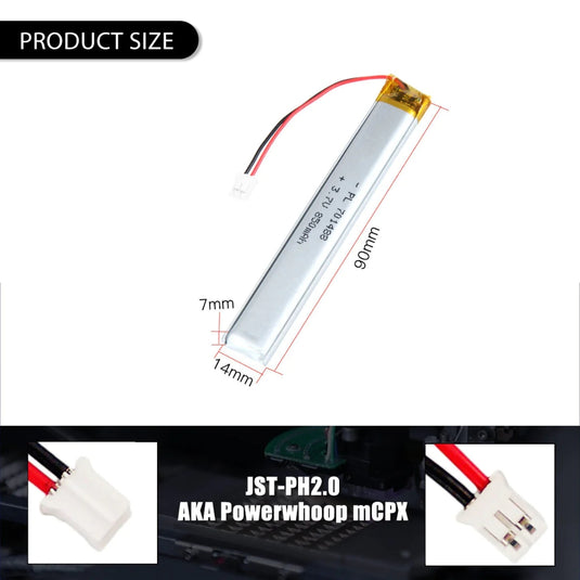 [PH2.0-JST Connector][701488] Universal 850mAh 3.7V Rechargeable Li-Ion Lithium Polymer Battery - Polar Tech Australia