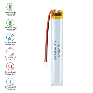 [PH2.0-JST Connector][701688] Universal 900mAh 3.7V Rechargeable Li-Ion Lithium Polymer Battery - Polar Tech Australia