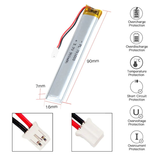 [PH2.0-JST Connector][701688] Universal 900mAh 3.7V Rechargeable Li-Ion Lithium Polymer Battery - Polar Tech Australia