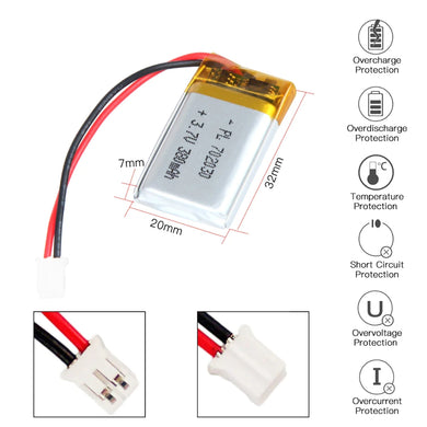 [PH2.0-JST Connector][702030] Universal 380mAh 3.7V Rechargeable Li-Ion Lithium Polymer Battery - Polar Tech Australia