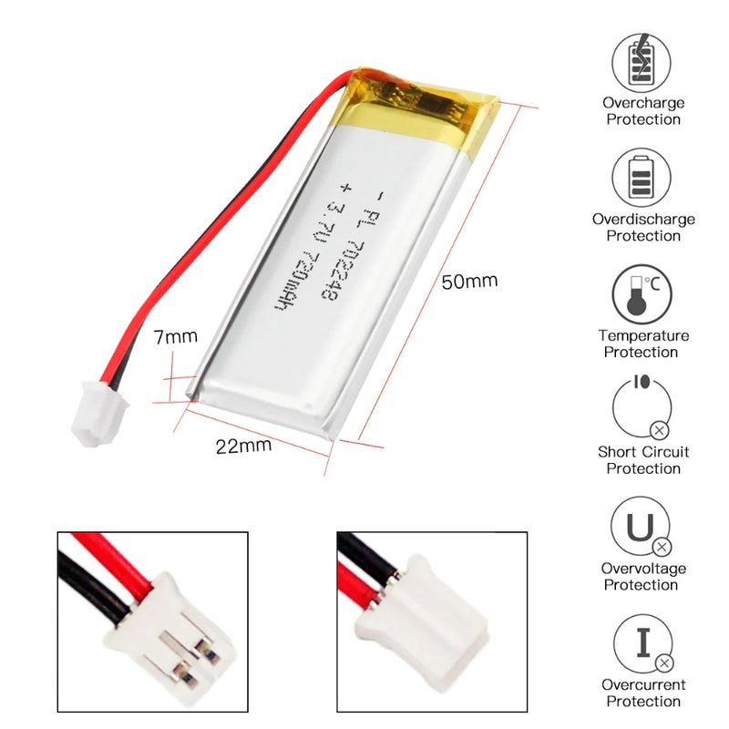 Load image into Gallery viewer, [PH2.0-JST Connector][702248] Universal 720mAh 3.7V Rechargeable Li-Ion Lithium Polymer Battery - Polar Tech Australia
