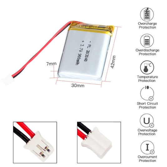 [PH2.0-JST Connector][703040] Universal 900mAh 3.7V Rechargeable Li-Ion Lithium Polymer Battery - Polar Tech Australia