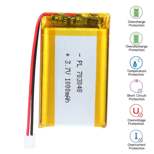 [PH2.0-JST Connector][703048] Universal 1000mAh 3.7V Rechargeable Li-Ion Lithium Polymer Battery - Polar Tech Australia