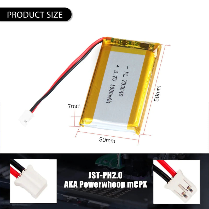 Load image into Gallery viewer, [PH2.0-JST Connector][703048] Universal 1000mAh 3.7V Rechargeable Li-Ion Lithium Polymer Battery - Polar Tech Australia
