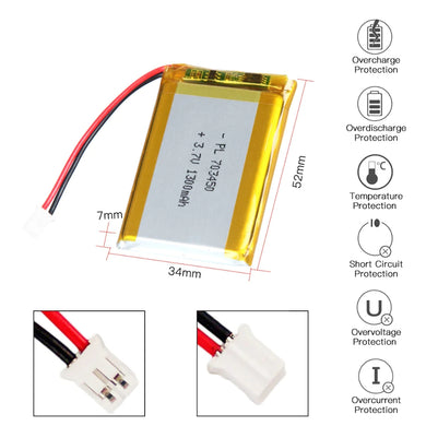 [PH2.0-JST Connector][703450] Universal 1300mAh 3.7V Rechargeable Li-Ion Lithium Polymer Battery - Polar Tech Australia