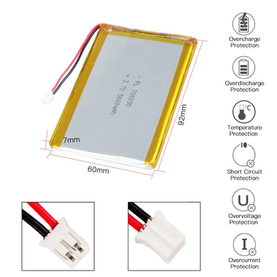 [PH2.0-JST Connector][706090] Universal 5000mAh 3.7V Rechargeable Li-Ion Lithium Polymer Battery - Polar Tech Australia