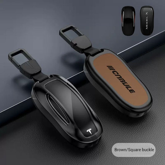 Tesla Full Aluminum Alloy + PU Leather Cover Car Key Fob Case for Model X - Polar Tech Australia