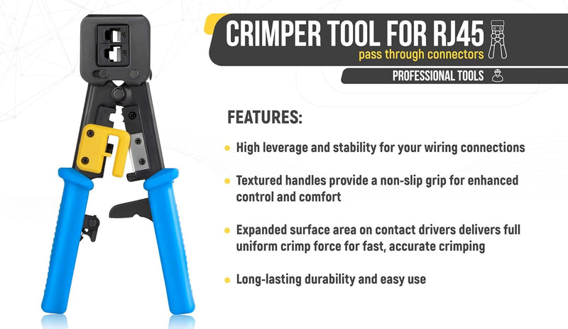 Cargue la imagen en el visor de la galería, [Pass Through] Portable Self-adjusting RJ45 / RJ11 / RJ12 6P / 8P - Crimping Pliers Wire Cable End Sleeve Ferrule Cutter Crimper Network Ethernet Internet Cable Clamp Tool
