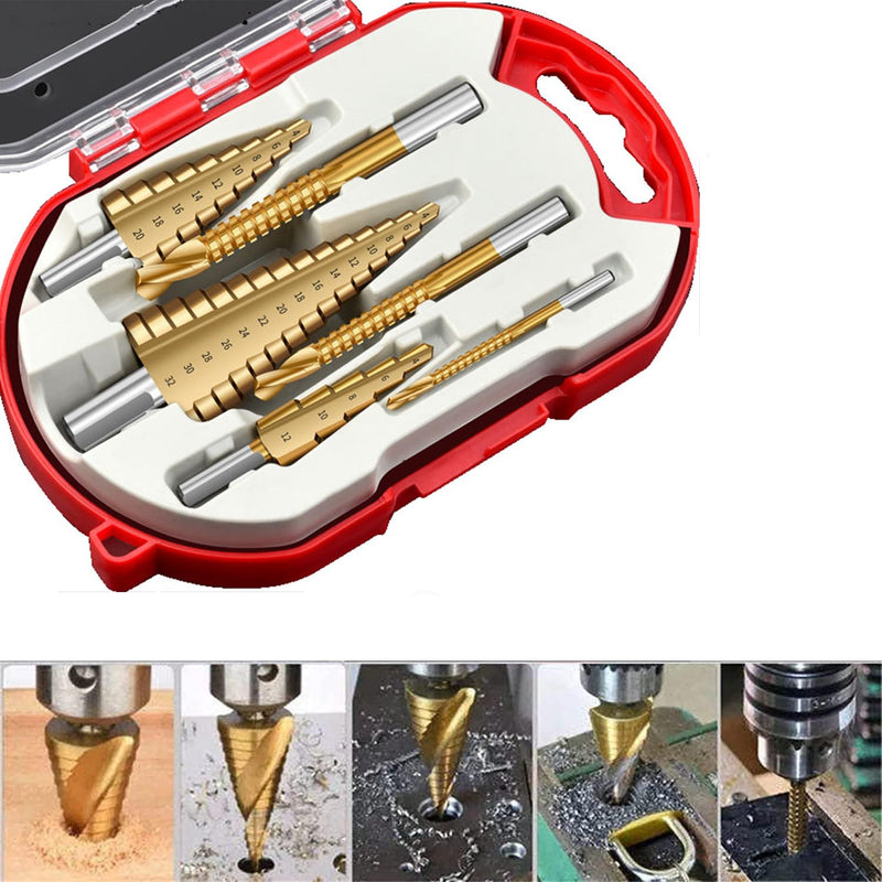 Cargue la imagen en el visor de la galería, [6 in 1] HSS Steel Metal Titanium Coated Drill Bit Set Multipurposed Metalworking, Woodworking, Hole Drilling, Multiple Holes Raised Bit
