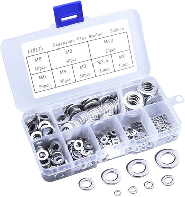 [360 Pieces] Stainless Steel Flat Washers Assortment Kit (M2 M2.5 M3 M4 M5 M6 M8 M10), Lock Washers, Sealing Rings