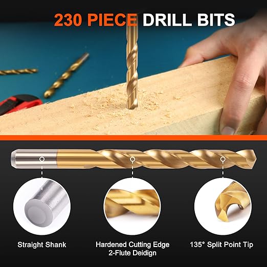 [99 in 1] High Speed Steel Titanium Twist Drill Bit Set for Steel, Wood, Plastic, Metal, Copper, Aluminum Alloy with Storage Case