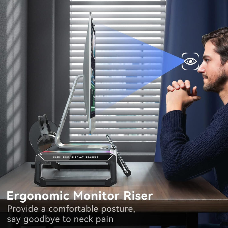 Cargue la imagen en el visor de la galería, RGB Gaming Computer Monitor Stand Riser with Drawer,Storage and Phone Holder - 1 USB 3.0 and 3 USB 2.0 Hub, 3 Length Adjustable
