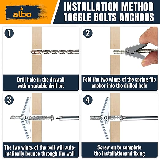 Load image into Gallery viewer, [24 Pieces] Stainless Steel Heavy Duty Hollow Wall Toggle Bolts Anchors Kit for Drywall Ceilings with Screw Spring/Includes Toggle Bolts and Wing Nut Assortment
