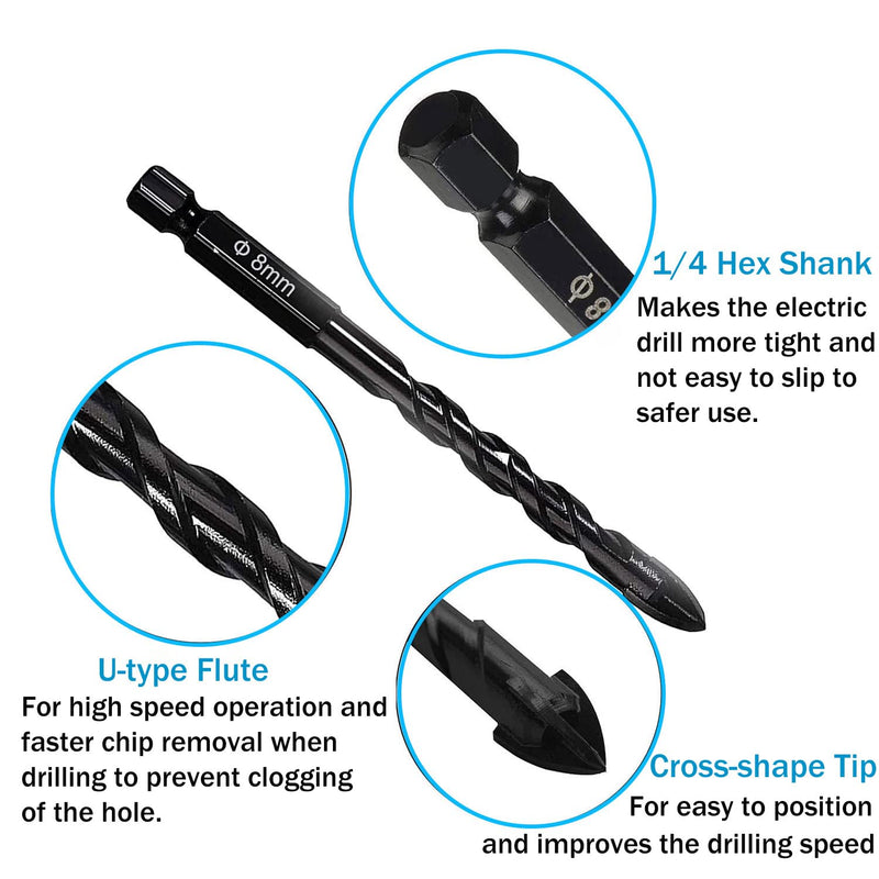 Cargue la imagen en el visor de la galería, [9 in 1] Concrete Drill Bit Set Cross Carbide Tip Masonry Drill Bits Set (3 - 16mm)
