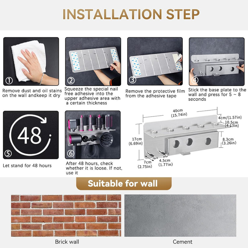 Load image into Gallery viewer, Dyson Supersoni Hair Dryer Stainless Steel Airwrap Styler Organizer Storage Shelf Wall Mount Holder  Bathroom Hair Salon
