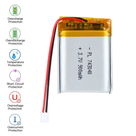 [PH2.0-JST Connector][743040] Universal 900mAh 3.7V Rechargeable Li-Ion Lithium Polymer Battery - Polar Tech Australia