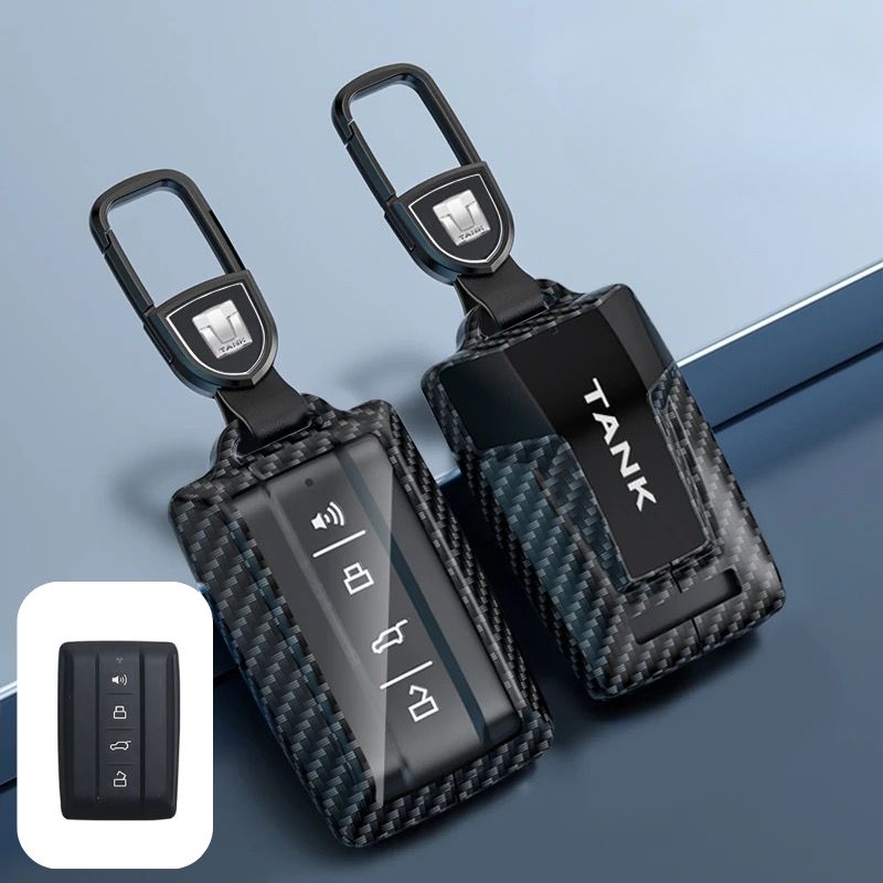 Chargez l&#39;image dans la visionneuse de la galerie, Great Wall Zinc Alloy + Carbon Fiber Texture Car Key Fob Case Cover For Tank 300, 400, 500
