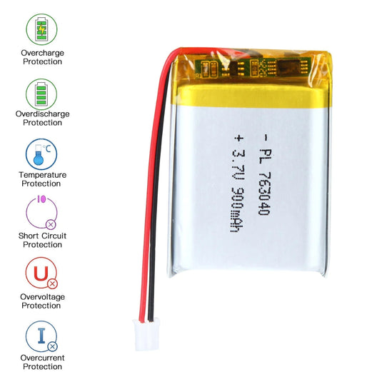 [PH2.0-JST Connector][763040] Universal 900mAh 3.7V Rechargeable Li-Ion Lithium Polymer Battery - Polar Tech Australia