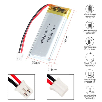 [PH2.0-JST Connector][782548] Universal 750mAh 3.7V Rechargeable Li-Ion Lithium Polymer Battery - Polar Tech Australia