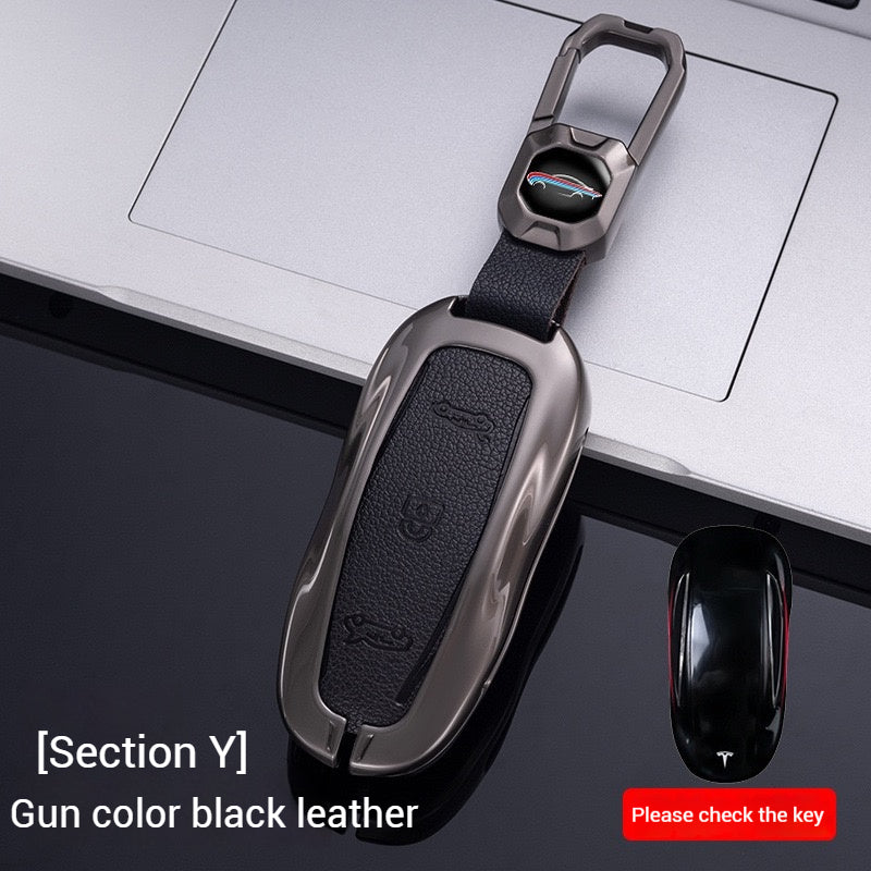 Cargue la imagen en el visor de la galería, Tesla Metal + PU Leather Smart Car Key Fob Case for Model 3, S, Y, X
