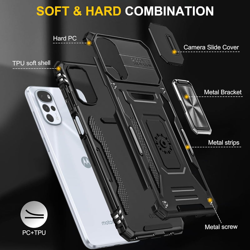 Chargez l&#39;image dans la visionneuse de la galerie, [Magnetic Rotable Kickstand][Slide Camera Cover] Motorola Moto G22 - Shield Shockproof Rugged Heavy Duty Case - Polar Tech Australia
